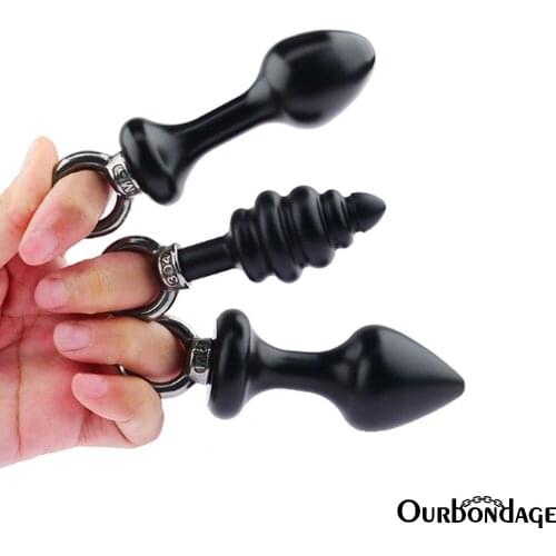 Ourbondage 3 Size Alloy 3Type Shape Black Anal Plug Ring Handheld Butt Plug Prostate Massage Adult Sex Toy Anal Expansion Fetish