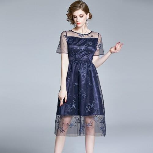 Orgauze Runway Dresses Knee-Length Summer Mesh Lolita Style Sexy Club Dress See-Through Geometric Stars Hook Gothic Dress 2021