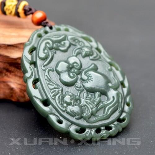 Natural HETIAN Nephrite Jades Pendant 3D Carved Ruyi Pendants Necklace Gift for Mens Jades Stone Jewelry