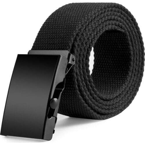 T 120CM Canvas Belts Mens Womens Unisex Cotton Canvas Fabric Webbing Black Buckle Belt Army 5Colors Fashion