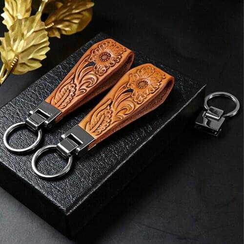 Luxury Key Chain Accessories Car Key Ring Pure Handmade Soft and Durable Genuine Leather Key Holder Jewelry Gift for Men Women