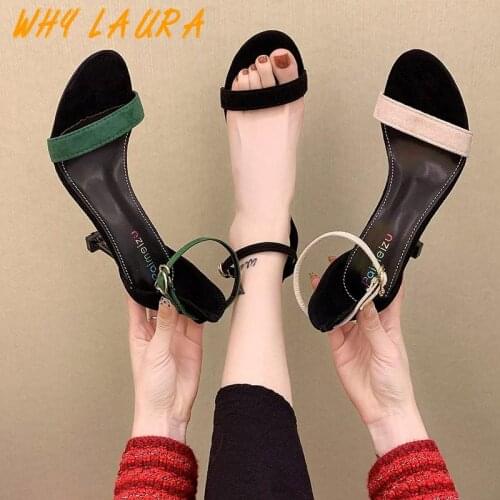 Summer Ladies' Shoes Gladiator Buckle Ladies' Sandal Fashion Stiff-Heeled Square Toe Ladies' Sandal Ankle Straps