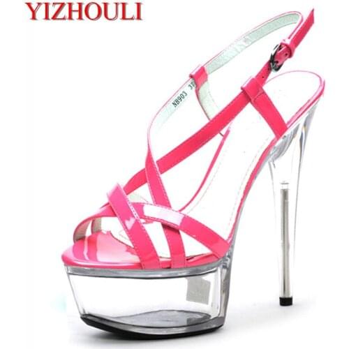 15cm Sexy Super High Heel Platforms Crystal Sandals 6 inch women summer shoes Exotic Dancer sexy pole dancing shoes