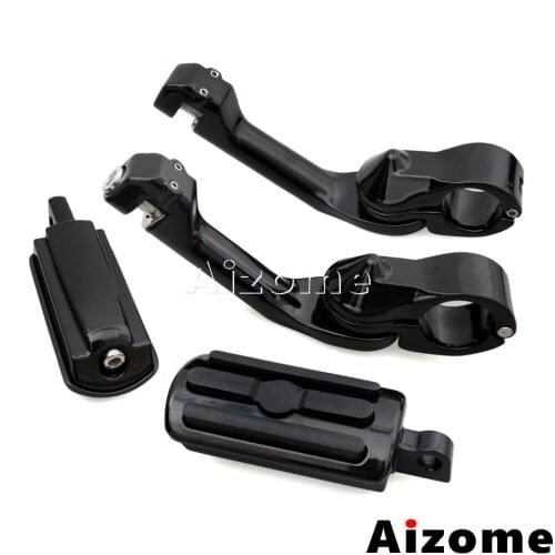 1 Set Universal Motorcycle Long Angled 1-1/4" Highway Engine Guard Bar w/ Mount Kit Foot Rests Foot Peg For Harley Dyna Softail