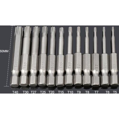 12pcs Screwdriver Set Screwdriver Tools 50mm Installed 50mm SEALS St5-t40 Torx Magnetic Plum Batch Head Screwdriver Bit