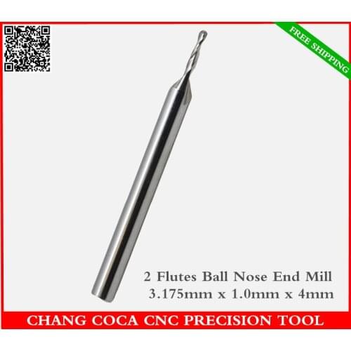 3.175mm*1.0mm*4mm,Freeshipping,CNC machine insert bit,solid carbide milling cutter,2 flute ball nose end mill,relief woodworking