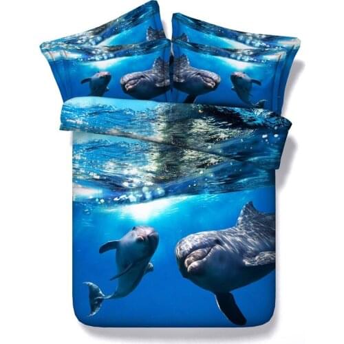 4PCS/Set/Lot Ocean Bedding set bedspread 3D Dolphin duvet cover sets bed in a bag sheet quilt Cal King queen size Twin single bl