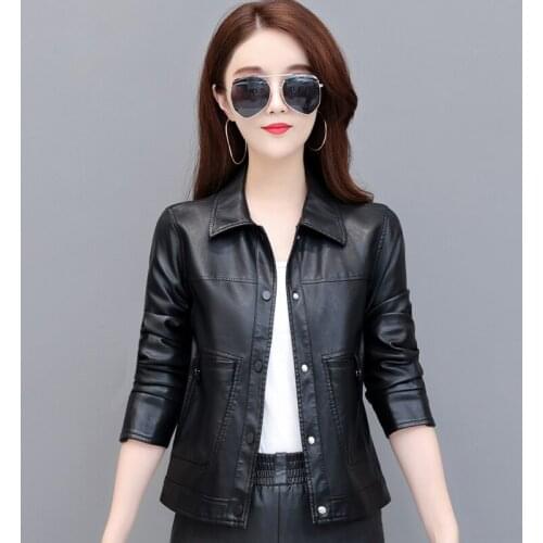 Plus Size 4XL PU Motorcycle Clothing Female New 2021 Women Leather Jacket Short Slim Spring Autumn Leather Coat Women Jackets