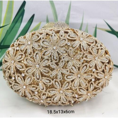 XIYUAN Hollow Out Women Flower Gold/Silver Color Crystal Evening Bags Wedding Party Diamond Minaudiere Handbag Bridal Clutch Bag