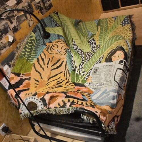 Girl Bohemian Throw Blanket Tiger Newspaper Sofa Covers Tassel Dust Cover Air Conditioning Blankets For Bed Camping Rugs Picnics