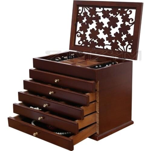 Big 6 floors Wood Jewelry Box European multi-layer fashion retro jewelry display casket / earrings ring box /jewelry box