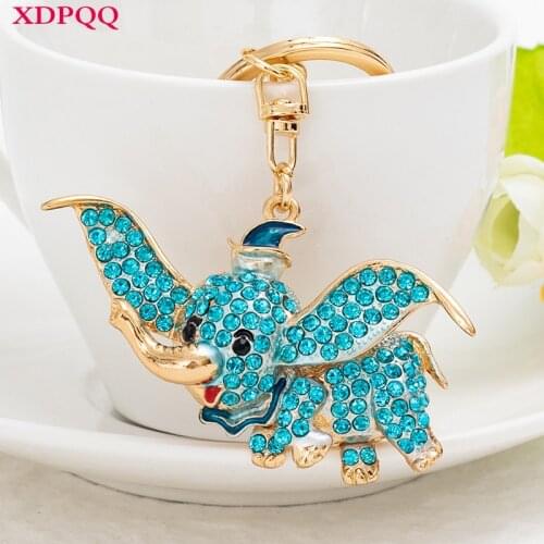XDPQQ Fashion Pendant Long-ear Elephant Shape Keychain Female Bag Pendant Memorial Gift Alloy 3 Color Rhinestone Crafts