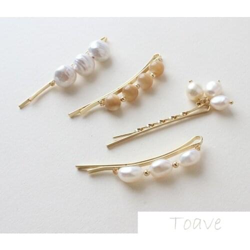 4pcs Maintains Color Gold Plating Long Clip Diplopore Natural Baroque Pearl DIY Beads Loose Beads Hair Clip Material