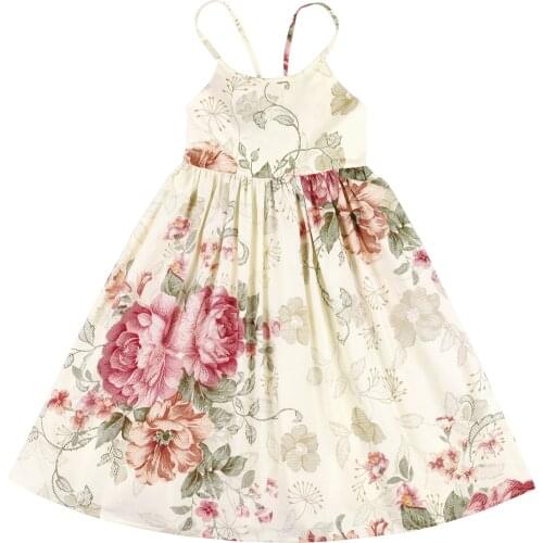 Flofallzique Vintage Floral Girl Dress Summer Sling Cotton Comfortable Kids Clothes For Party Wedding Celebration