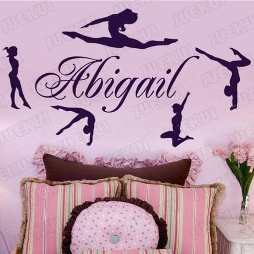 Gymnast Custom Name Wall Stickers Decal Girls Bedroom Kids Room Wall Personalized Name Nursery Decoration Art Vinyl Murals B47