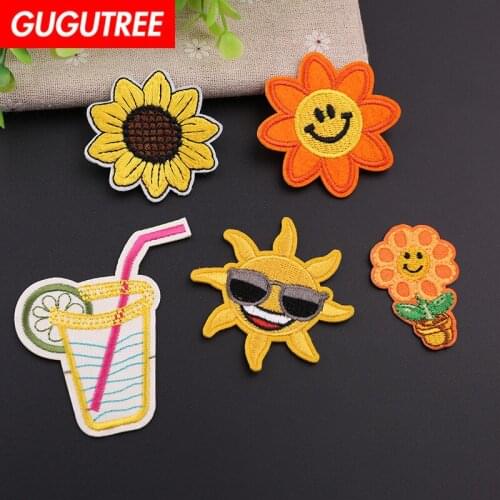 GUGUTREE embroidery sun beverages patch sunflower patches badges applique patches for clothing YX-145