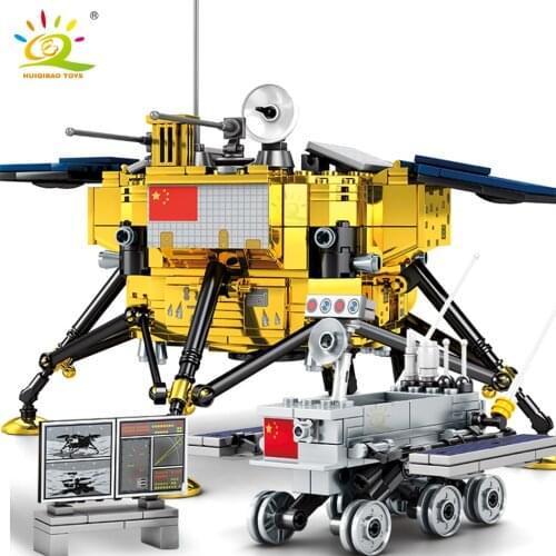 HUIQIBAO 702PCS Space Lunar Lander Probe Building Blocks 2 Astronaut Figure City Aerospace Model Bricks Toys For Children Friend