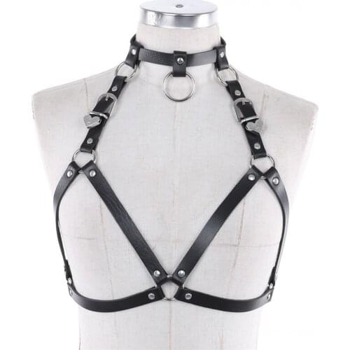 IEFiEL Sexy Women Lingerie Faux Leather Adjustable Body Chest Harness Bondage Costume with Strappy Buckles Erotic Corset Straps
