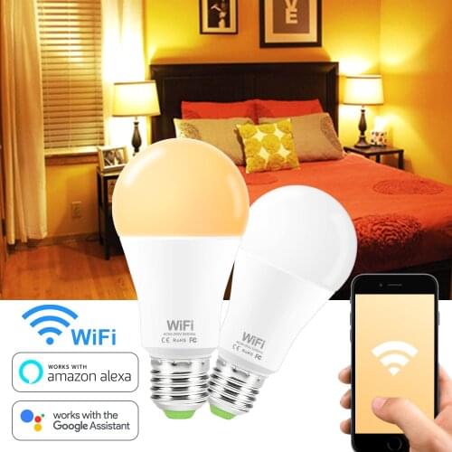 Smart LED Light Bulb E27 B22 15W WiFi Light Bulb Work with Alexa Echo Google Home 110V 220V Equivalent 100W Remote Control