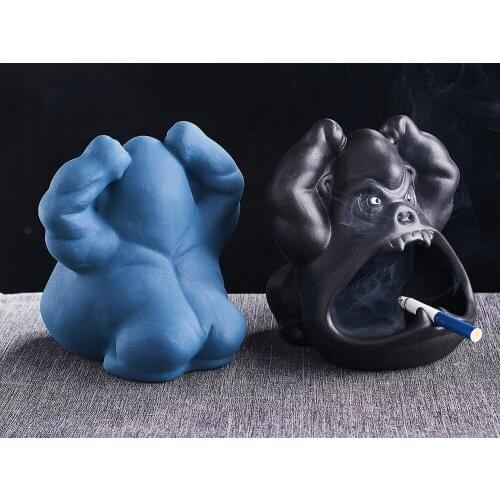 Ceramic Cartoon Animal Ashtray Gorilla Funny Animal Shape Portable Ashtray Car Large Capacity Ashtray Office Decoration Gift