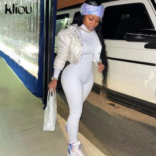 Kliou Solid Casual Turtleneck Rompers Womens Jumpsuit Workout Long Sleeve Skinny Elegant Skinny Jumpsuits Sporty Active Wear