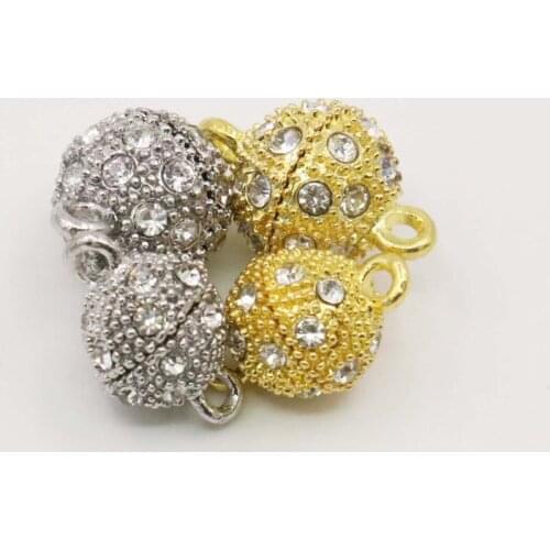 10PCS Alloy Round Crystal Magnetic Clasp Fitting Silver-plate/Gold-plated DIY Loose Beads Necklace Bracelet Girl Women Jewelry