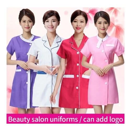 Summer quality nursing clothes white coat spa work clothes beauty salon white robe experimental work clothes frosted uniform