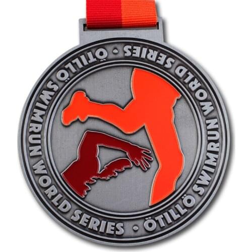 Custom medal sports award low price Customized Outdoor sports medal hot sales antique silver running medals with ribbons