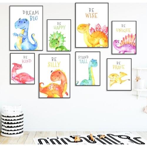 Dinosaur Cute Color Cartoon Animal Nursery Wall Art Canvas Painting Nordic Posters And Prints Wall Pictures Baby Kids Room Decor