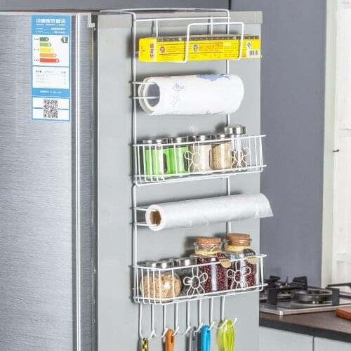 Refrigerator Rack, Side Wall Rack, Multi-layer Kitchen Utensils, Multifunctional Household Side Wall Cling Film Storage Rack