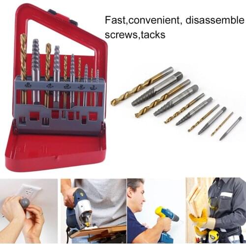 10Pc Set Screw Extractor Sets of Iron Box British Drill Bit Extractor Combination Set Bolt Removal