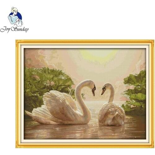 Joy Sunday DIY Needlework Chinese Cross Stitch Sets for Embroidery Kits Two Swans Patterns Printed Counted Cross-Stitching