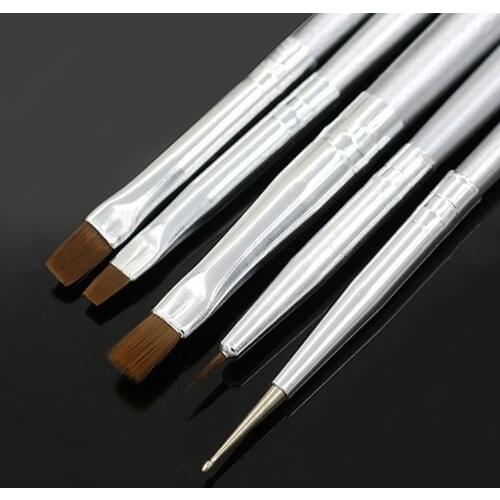 80% Hot Sale 5X Silver Tone Nail Art UV Gel Design Brush Painting Pen Manicure Tips Tools Set