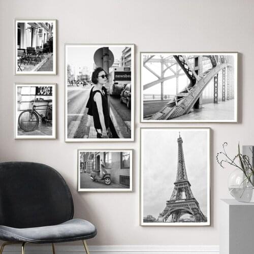 Bridge Paris Tower Woman Bicycle Wall Art Canvas Painting Vintage Nordic Posters And Prints Wall Pictures For Living Room Decor