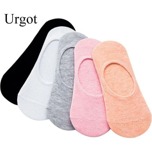 Urgot 5 Pairs Womens Socks Spring Summer Invisible Socks Candy Color Silicone Anti-skid Shallow Mouth Female Boat Socks Meias