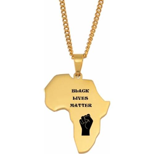 Anniyo Black Lives Matter OR Black Life Matters Africa Map Necklaces Gold Color Afro Power Fist Pattern Jewelry #055521B