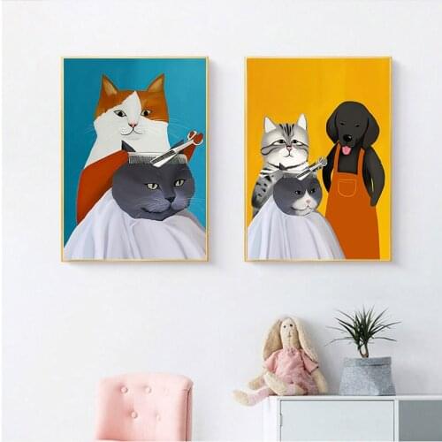 Cartoon Cat Posters And Prints Canvas Oil Painting Wall Art Pictures For Living Room Kids Bedroom Nursery Home Decor