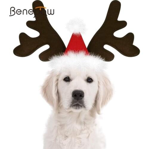 Benepaw Christmas Reindeer Antlers Dog Hat Adjustable Elastic Strap Headband Classic Headwear Party Pet Costumes Accessories