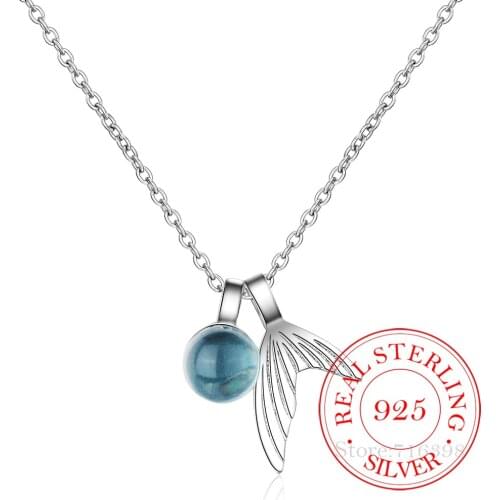 Real 925 Sterling Silver Mermaid Tail Charm Necklace For Women Crystal Choker Collares Wedding Party Jewelry Gift Drop Shipping