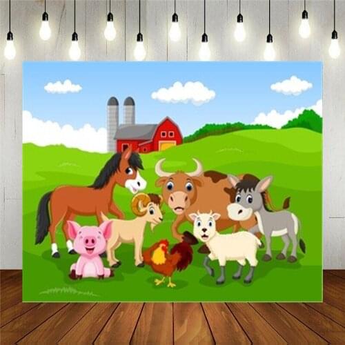 Nitree Photo Studio Props Vinyl Photography Backdrop For Kids Birthday Party Cartoon Farm Animal Pig Cow Sheep Horse Background