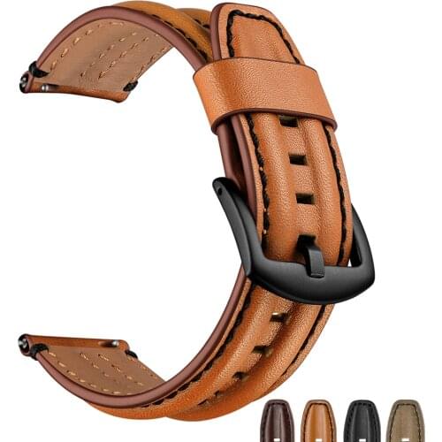 BEAFIRY Genuine Leather Watch Band 20mm 22mm Cowhide Watch Strap Double Keel Strap Watchbands Belt brown black for Samsung HUAWE