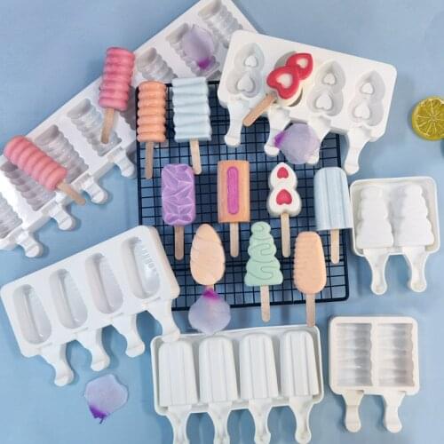 Silicone Ice Cream Mold DIY Homemade Popsicle Molds Freezer Juice 4 Cell Big Size Ice Cube Tray Popsicle Barrel Maker Mould