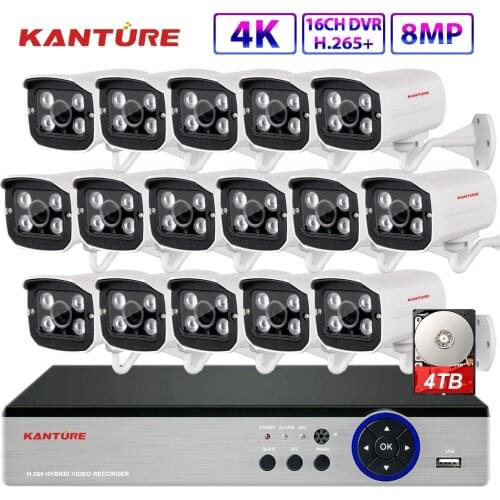KANTURE h.265+ 16CH 4K Ultra HD cctv dvr kit 8MP night vision Security Camera System IP66 Waterproof P2P video surveillance Set