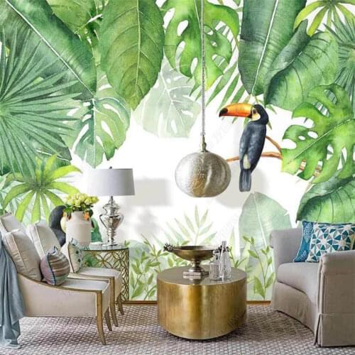 Nordic Hand-painted Tropical Plants Toucan Fresh Rural Style Background Wall Paper Living Room Bedroom Decoration Wallpaper 3D