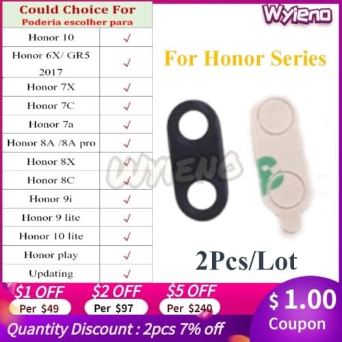 Wyieno Black Back Big Rear Camera Glass Lens For Huawei Honor 10 6X 7X 7A 7C 8A 9i 9 Lite play Camera Lens With Sticker 2pcs/lot