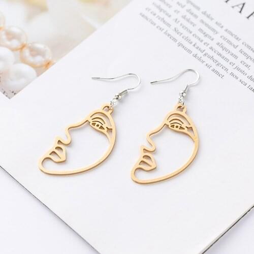 Suteyi Trendy Gold Color Abstract Human Face Dangle Earrings Maxi Statement Earings For Women Jewelry Bijoux