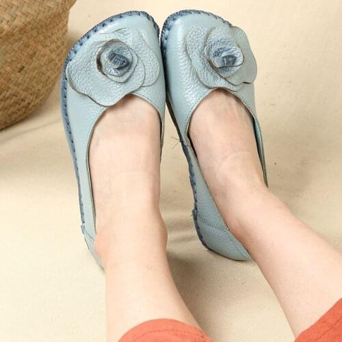 Retro womens flat shoes genuine leather shoes ladies floral slippers ladies loafers womens shoes