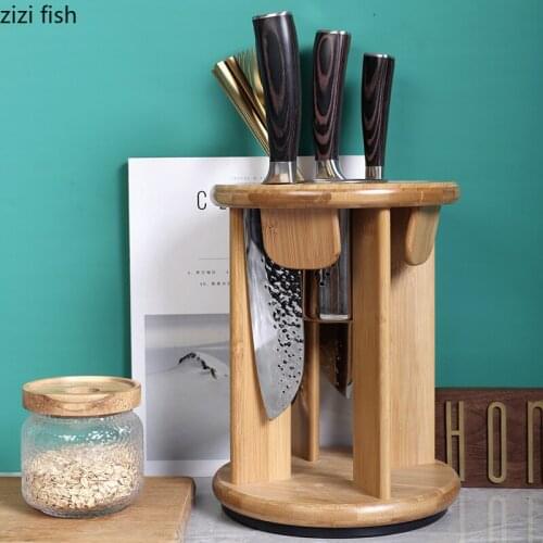 European Rotating Knife Holder Kitchen Supplies Rack Multifunctional Chopsticks Fork Cage Wooden Knife Holder Home Decoration