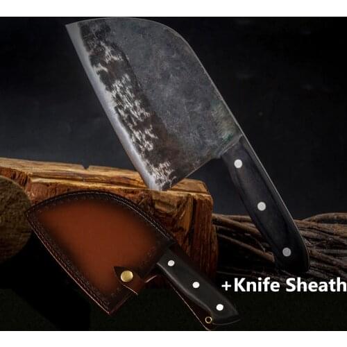 XYj Full Tang Butcher Knife Chef Chinese Kitchen Knives Handmade Forged High Carbon Clad Steel Cleaver Gift Knife Cover Sheath