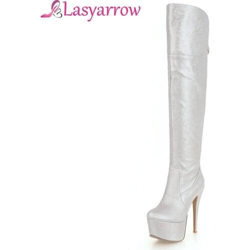 Lasyarrow Womens Platform Winter Boots for Women Thigh High Knight Over the Knee High Heels Stiletto Boots Plus Size 33-48 F549